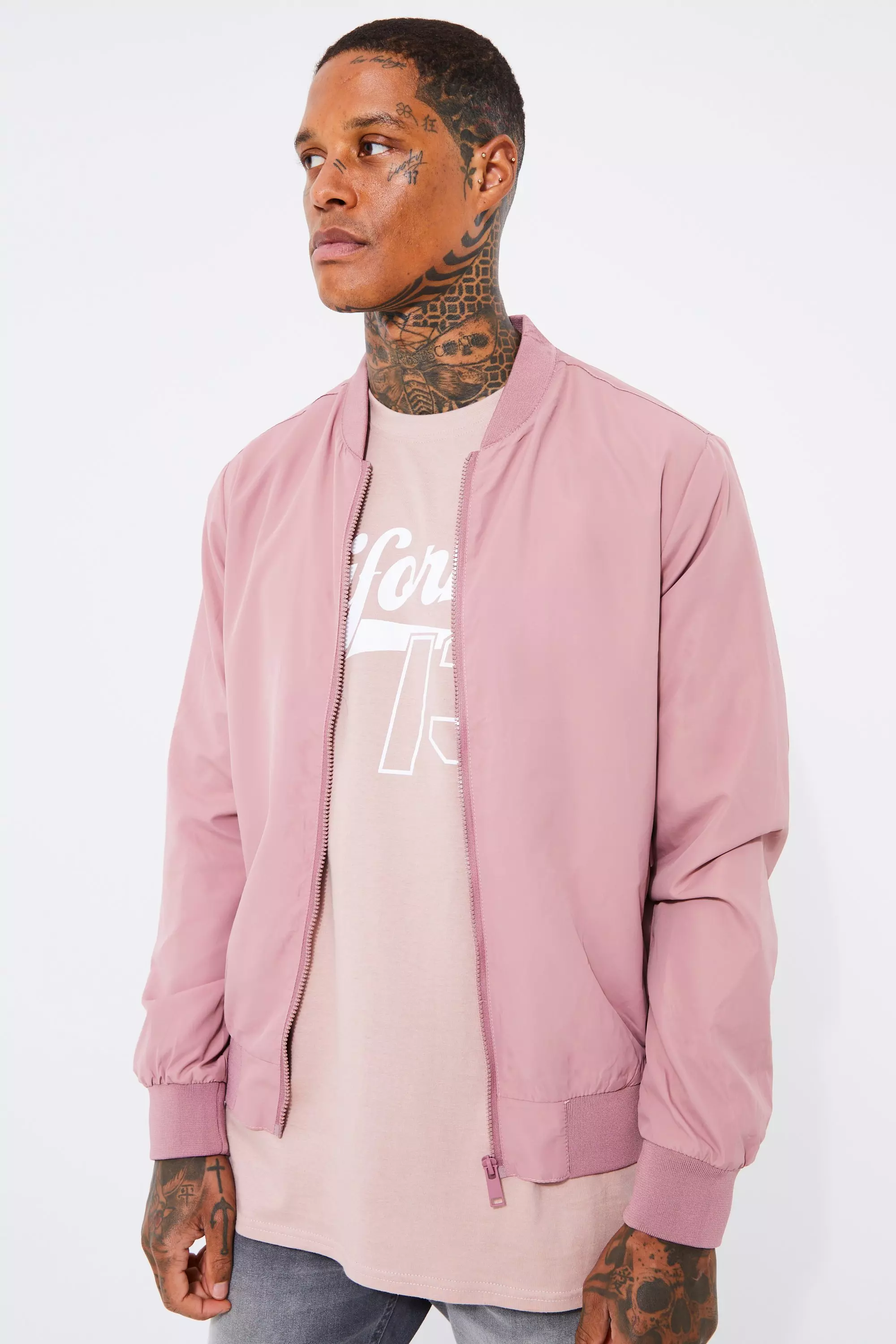 Light pink bomber deals jacket mens